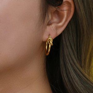 Worn once KNOT 18K GOLD HOOP EARRINGS